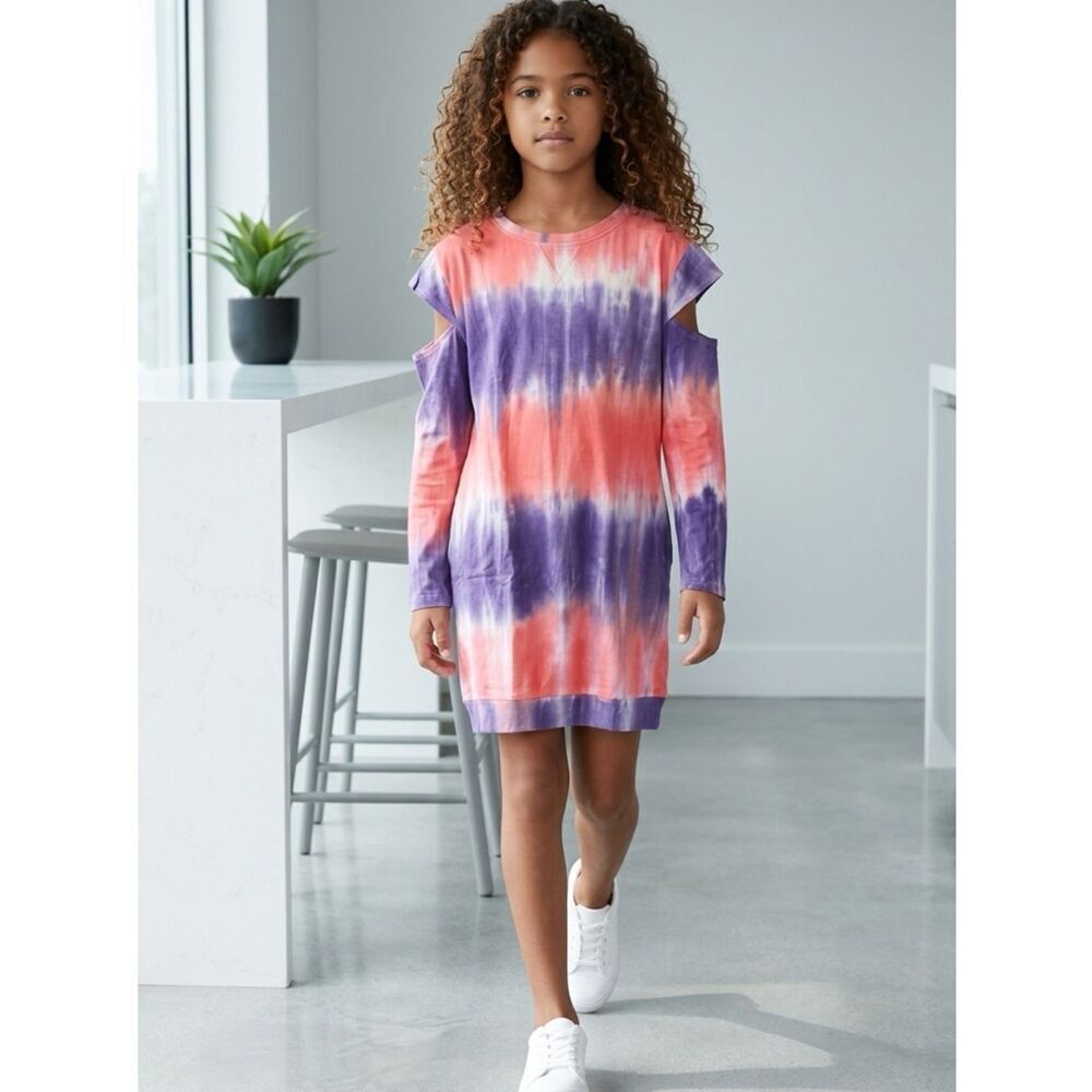 NWT Hayden Plus Size PinK Purple Tie Dye French Terry Dress Cold Shoulders - 2XL